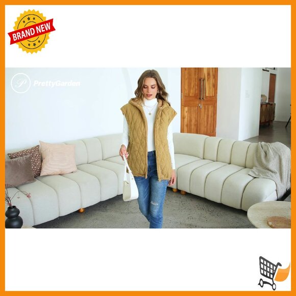 Sleeveless Hooded Zip-Up Puffer Vest, Cotton Padding, Pockets, Oversized Fit - Picture 8 of 8